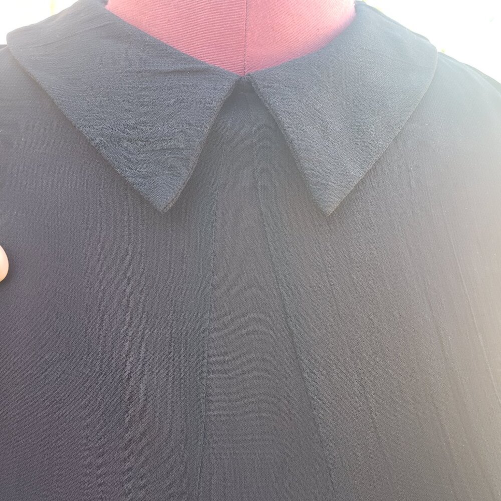 Reformation Dress Black Chiffon Collar Long Sleeve Mini Elastic Waist XSmall - Picture 5 of 9